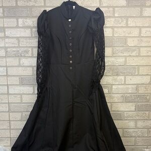 Victorian Style Solid Black Long Gothic Dress Size Small